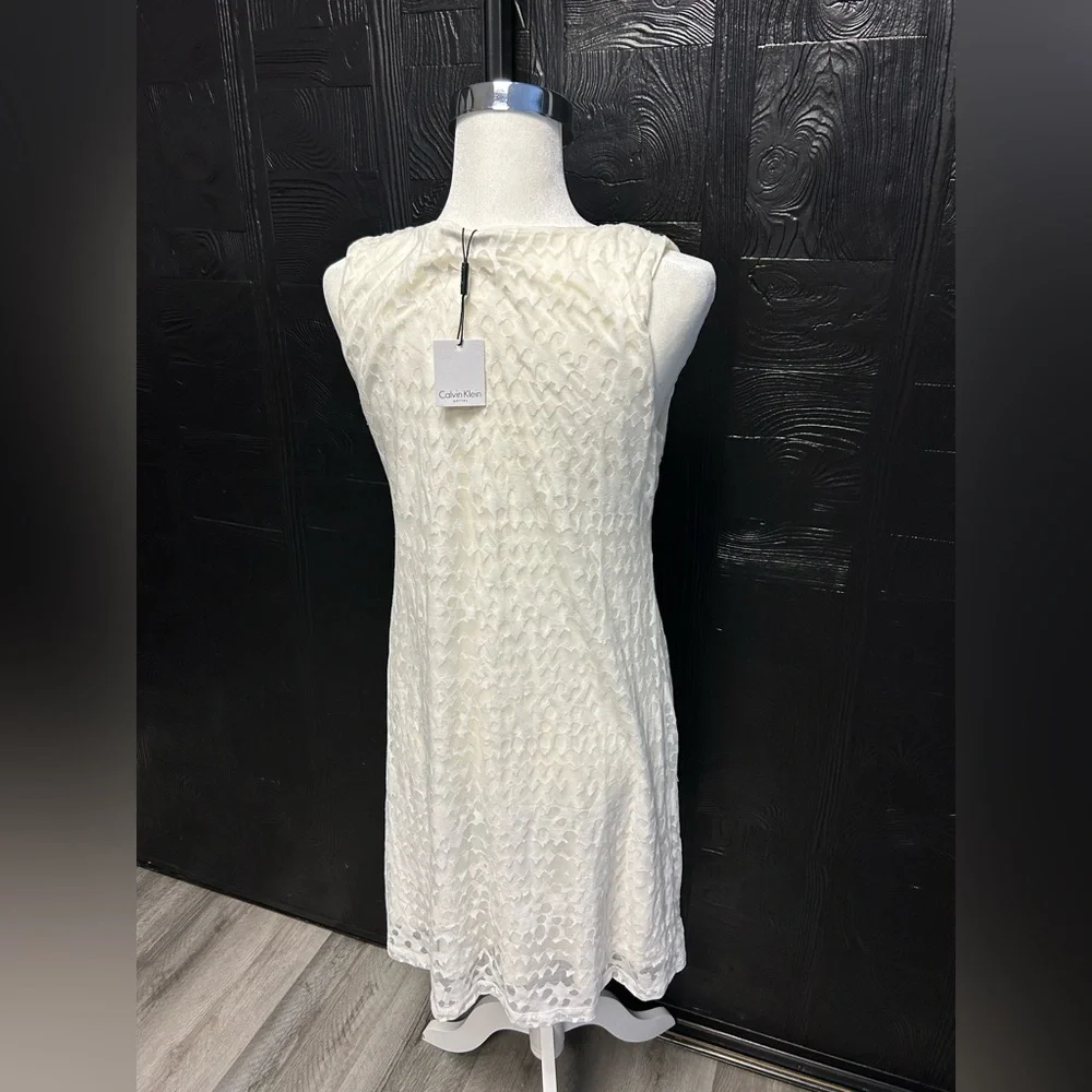 Calvin Klein NWT Burnout White Shift‎ Dress Size PL Beach Resort Vacation Summer - Picture 9 of 13